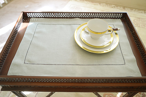 Slate Gray Color Hemstitch Placemat 14"x20". Ramie & Cotton